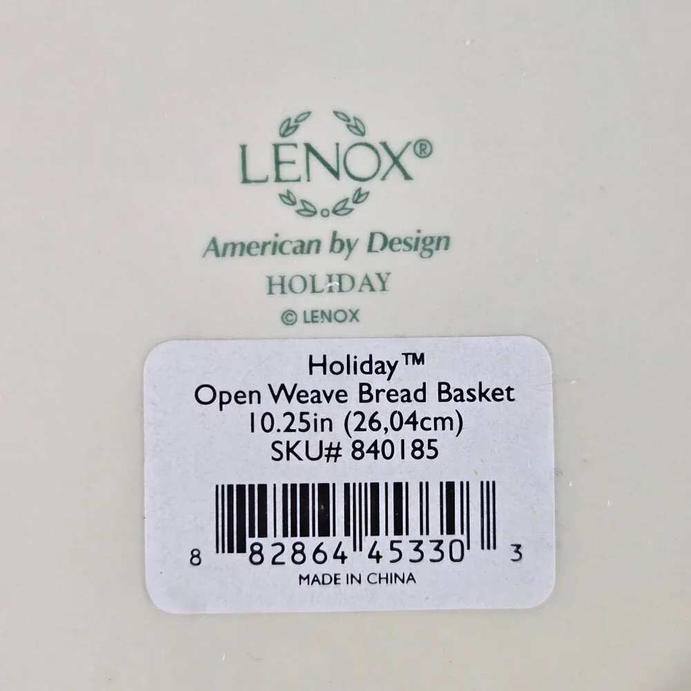 Lenox Holiday Open Weave Bread Basket Porcelain Cream Holly & Berries IOB